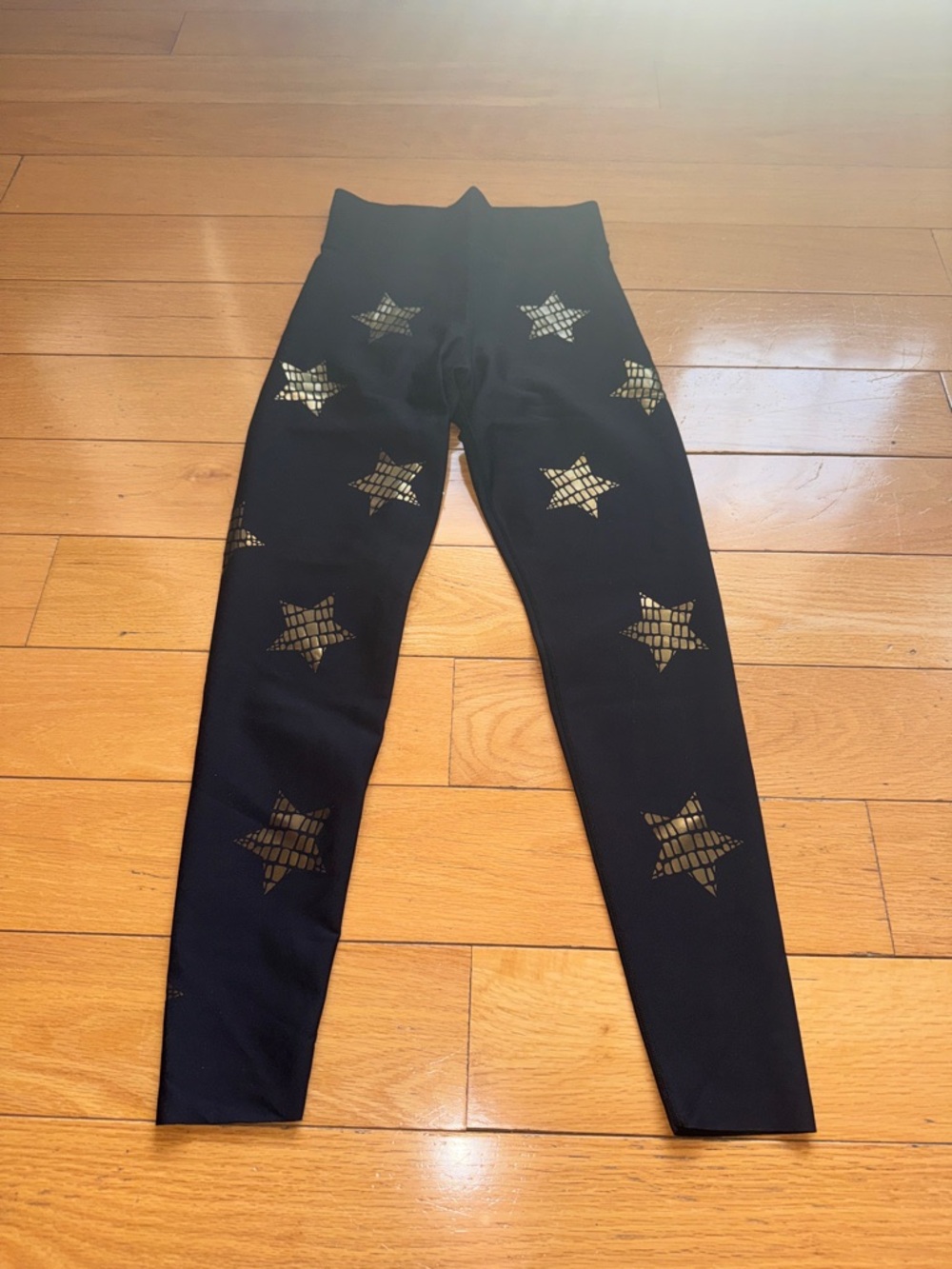 ultracor Black Leggings with Gold Star Mesh Insets